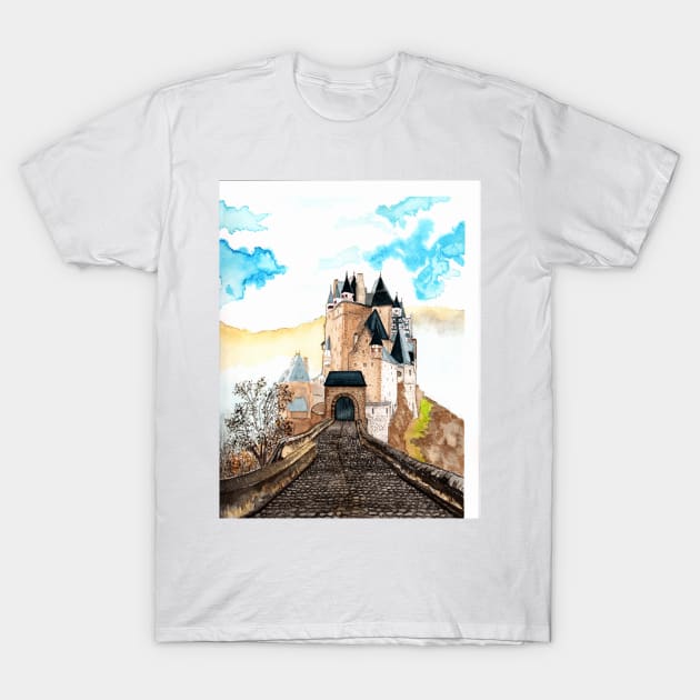 Berg Eltz Castle watercolor painting T-Shirt by RedDragon_Watercolors